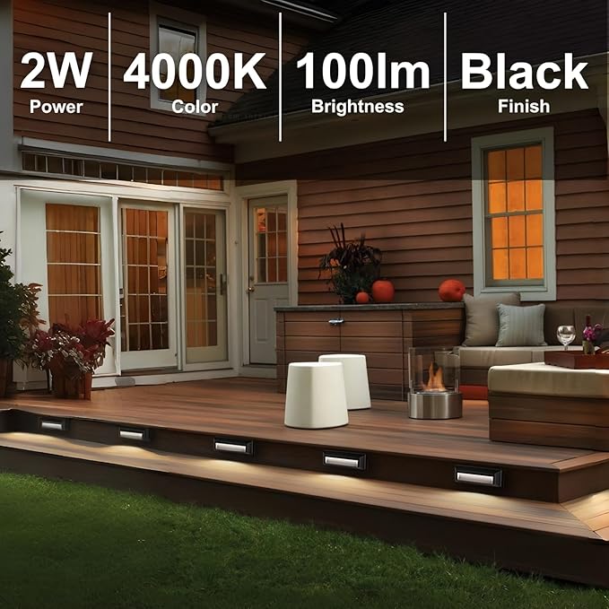 ZONK LED Step Lights 110-240V OutdoorIndoor Stair Lights, Waterproof IP65 2W 4000K Lighting for Stairs, Hallway, Pathway, Porch (Non-Dimmable, Easy Install), 3Pack