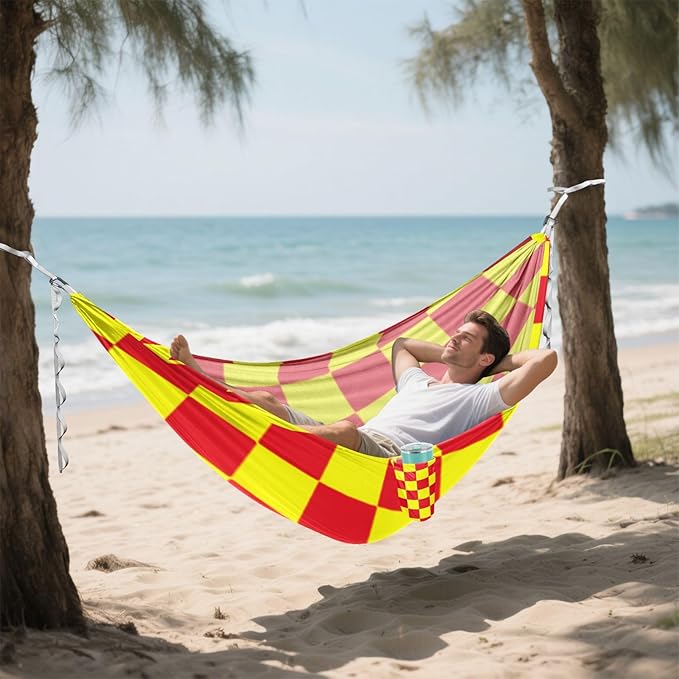 Buffalo Plaid Check Red Yellow 330lb Capacity Hammocks with Tree Straps Indoor Hammock for Outside Patio Garden amacas para patios con Base de adultos