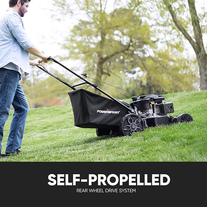 PowerSmart 22 in. 170cc Self Propelled Gas Lawn Mower Rear-Wheel-Drive, 3-in-1 Mulch/Bag/Rear Discharge, Steel Deck, 6 Height Adjustment,