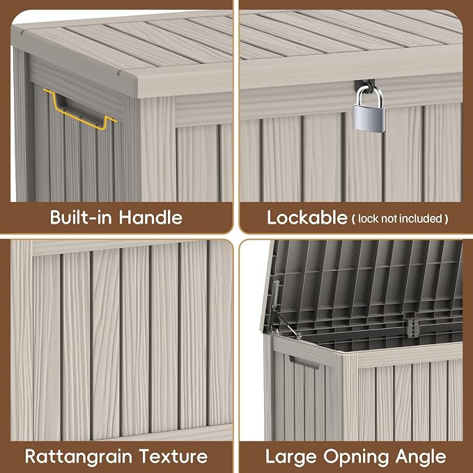LubanNese Outdoor Storage Box, Waterproof Deck Box, Outdoor Patio Storage Bin, Weatherproof (Grey, 150 Gallon)