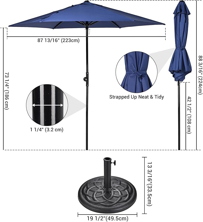 Yescom 7.5ft Outdoor Bistro Market Table Umbrella for Restaurant Cafe Rental Patio 250th Celebration Lawn Party Event Shade Yard Deck Railing Parasol