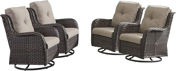 HUMMUH Outdoor Swivel Rocker Wicker Patio Chairs High Back PE Rattan Glider Chairs 4PCS Patio Furniture Set(Brown,Grey)