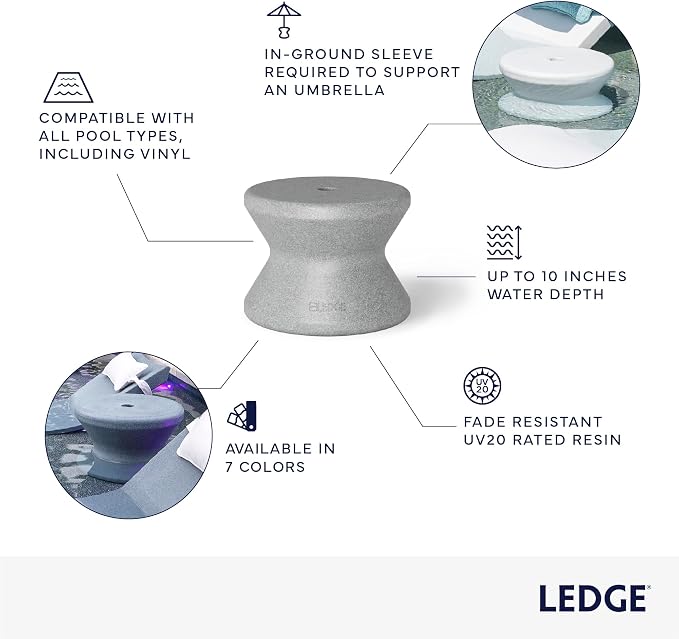 Ledge Lounger in-Pool Side Table with Umbrella Hole (Cloud)
