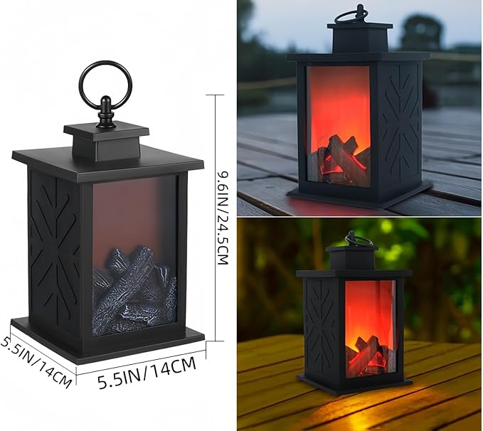 Simulated LED Fireplace Lantern Battery Powered Flameless Light with Simulation Flame Table Decorative Lamp Mini Fireplace Ornament for Cozy Home Decor Free Standing Electric Log Burner
