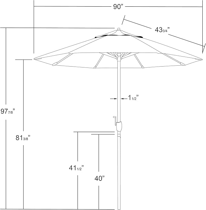 California Umbrella 7.5' Round Sunbrella Aluminum Outdoor Deck, Pool or Patio Umbrella, Crank Lift