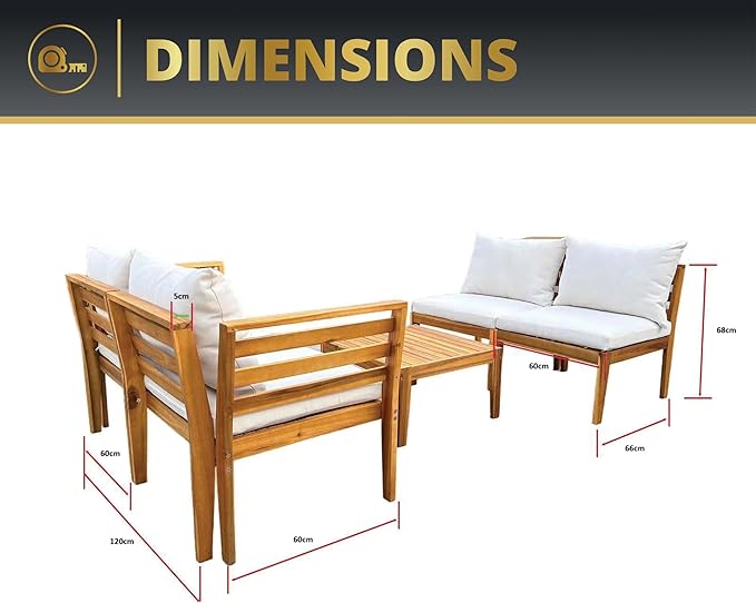 Kinger Home Trena 5-Piece Acacia Wood Outdoor Patio Furniture Set with Cushions Elegant Durable Wood Patio Furniture Set for Gardens, Decks, and Conversations