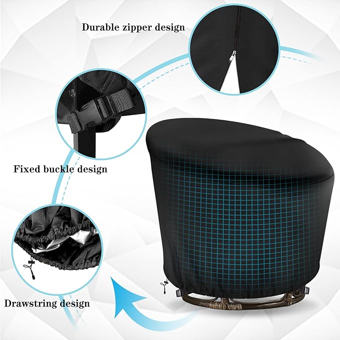 Papasan Chair Cover Waterproof,(for 47in Outdoor Papasan Chairs Covers Black) Zipper Design, Easy to Put On and Take Off, Dust Resistant Patio Furniture Seat Covers