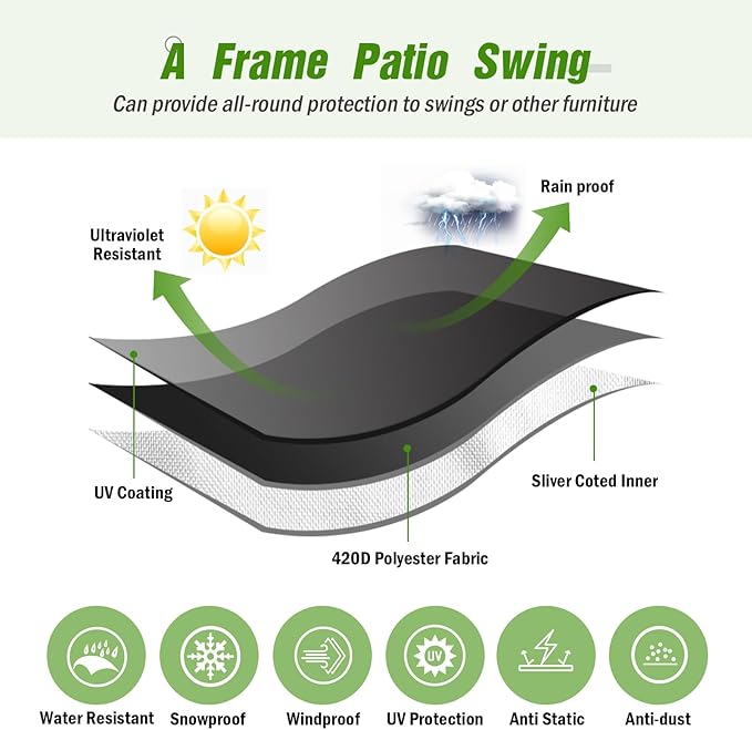 Kasla Outdoor Swing Cover, Waterproof and Heavy-Duty, Cover for Patio A Frame Swing Set & Porch Glider Hammock & Porch Swing Stand - 89" Lx50 Wx77 H