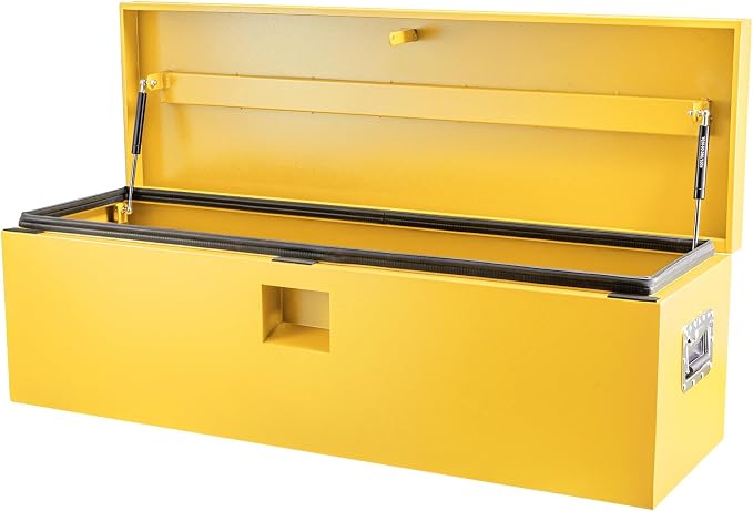 Heavy Duty Steel Truck Toolbox – 76x38x38cm – Gas Shock Lid – t-Handle Lock – Weatherproof Rubber Seal – Secure Underbody Storage Chest – Fits Pickup, Truck Bed, RV, Trailer
