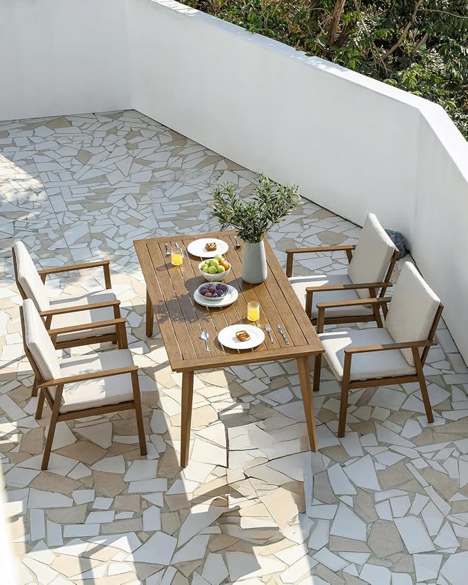 Outdoor Patio Dining Chair Set of 2, Never-Rust Outdoor Aluminum Patio Chairs with Thickened Cushions, Patio Dining Furniture Chairs Set for Garden, Backyard, Porch, Lawn, Teak