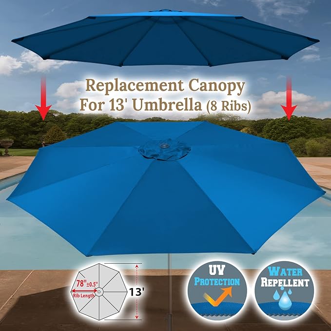 YardGrow 13ft 8 Ribs Umbrella Canopy Replacement for Patio Umbrella, Canopy ONLY, Frame NOT Included