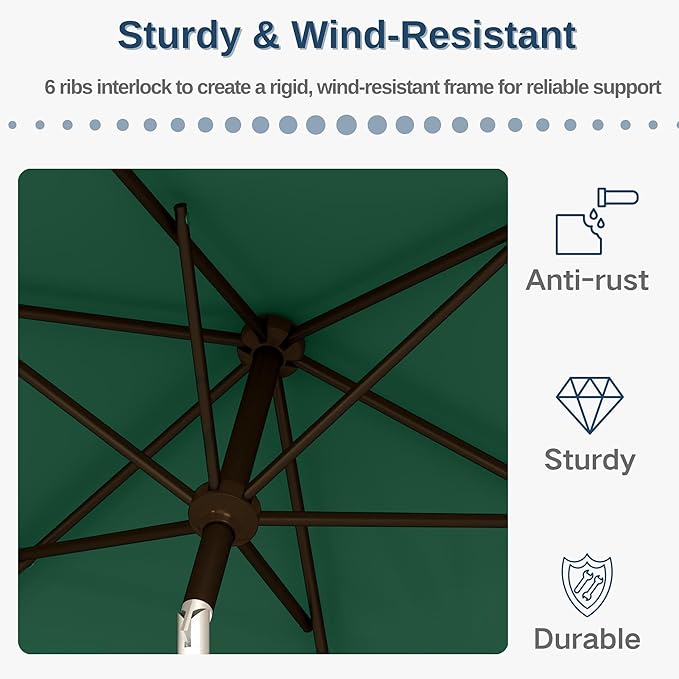 6.5'x10' Rectangular Patio Outdoor Umbrella,Large Coverage with Push-Button Tilt & UV Protection,Sturdy Ribs for Deck,Lawn,Pool,Backyard