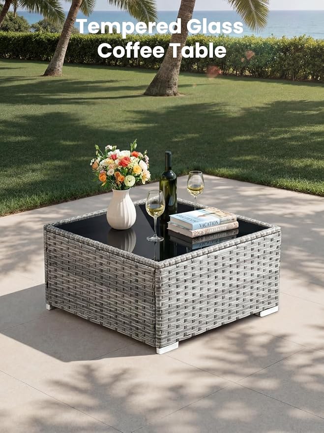 ovios 10 Piece Outdoor Patio Furniture Set with Fire Pit Table,Conversation Sectional Wicker Couch with Swivel Chairs,Modern Outside Sofa for Balcony Backyard, Beige