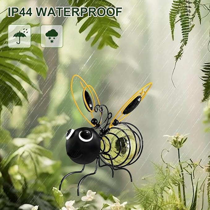 EVOLUX Hanging Bee Solar Garden Lights Decor for Outside, Outdoor Statues Figurine Lights Decorations for Patio Balcony Yard Ornament Housewarming(2 pcs)