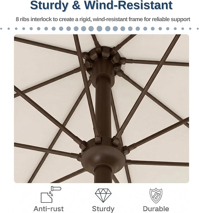 PatioKingdom 9FT Patio Outdoor Umbrella-UPF 50+ Sun Shade with Wind Vent, Push-Button Tilt & Smooth Crank Lift, Rust-Resistant Fiberglass Frame for Garden, Backyard,Yard (Creamy-white)