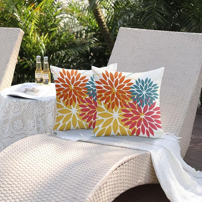 DFXSZ Pack of 2 Outdoor Waterproof Throw Pillow Covers 24x24 Orange Yellow | Polyester Spring Summer Fall Floral Decorative Cushion Cases(NO INSERT),For Couch Patio Funiture Garden Home Decor