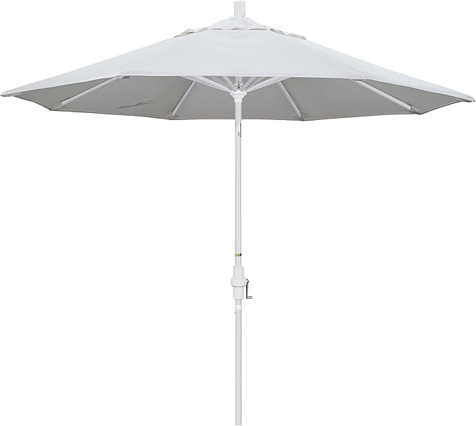 California Umbrella 9' Round Aluminum Patio Umbrella, Crank Lift, Collar Tilt, White Pole, Natural