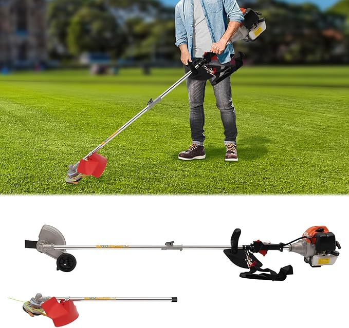Brush Cutter, 2-Stroke 33CC 0.81KW Gas Lawn Edger Single Cylinder Air Cooled Weed Wacker Multifunction Weed Eater Aluminum Alloy Gas Powered Weed Trimmer Garden Trimmer w/0.264 Gal Fuel Tank Capacity