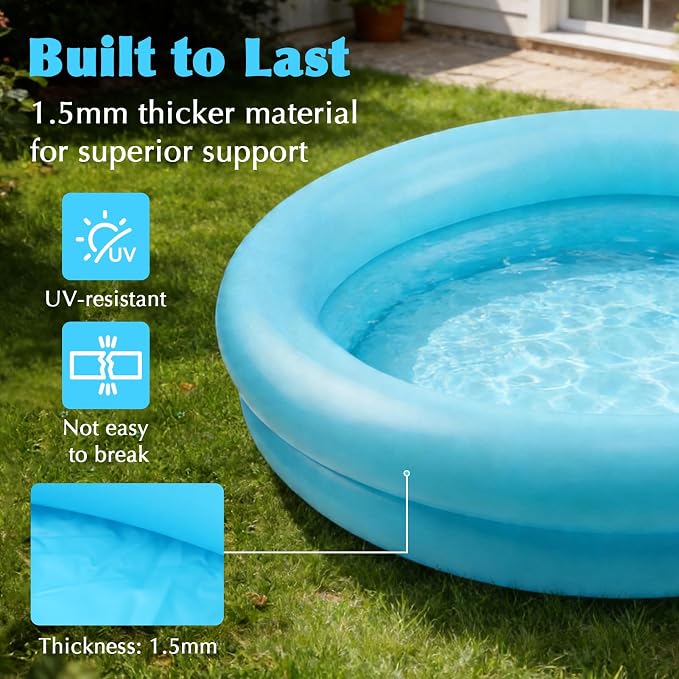 Inflatable Paddling Pool, 23.6 * 19.6 inch Inflatable Swimming Pool, Family Pools, 2 Ring Inflatable- Paddling Pool Water Toys for Indoor Outdoor Pool(Blue)(Blue)