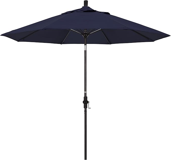 California Umbrella 9' Round Aluminum Pole Fiberglass Rib Market Umbrella, Crank Lift, Collar Tilt, Bronze Pole