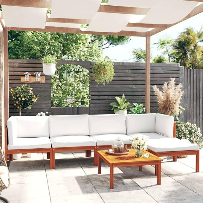 Patio Lounge Set with Cushions,Outdoor Patio Furniture,Outdoor Chat Conversation Set,for Patio,Backyard,Garden,Outdoor,6 Piece Cream Solid Acacia Wood