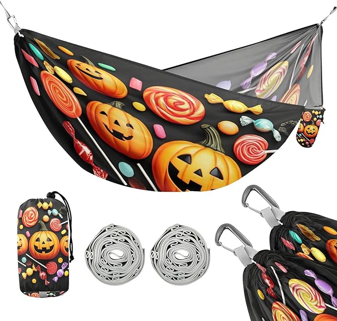 Hammocks for Outside Pumpkins Camping Hammock Portable Hammocks with Tree Straps and Carry Bag Camping Accessories for Hiking Beach Outdoor