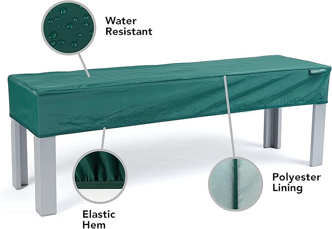 Covermates Classic Rectangular Table Top Cover – All-Weather Outdoor Table Protection, Water-Resistant Vinyl, Elastic Hem, Mesh Vents, Patio Furniture Cover, Rectangular 72W x 42D x 6H, Green