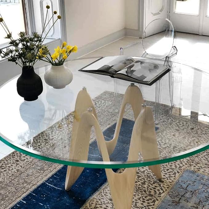 Dulles Glass 45 inch Round Glass Table Top - Tempered - 1/4" Thick Glass Surface, Safe Beveled Edge, Multipurpose for Dining Table, Patio, Coffee and End Table