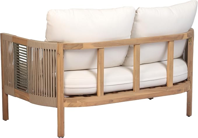 Christopher Knight Home 5-Piece Acacia Wood Patio Furniture Set with Coffee Table, 7 Seater Outdoor Conversation Sofa Set, Patio Sectional Chat Set for Backyard Balcony, Teak+ Beige