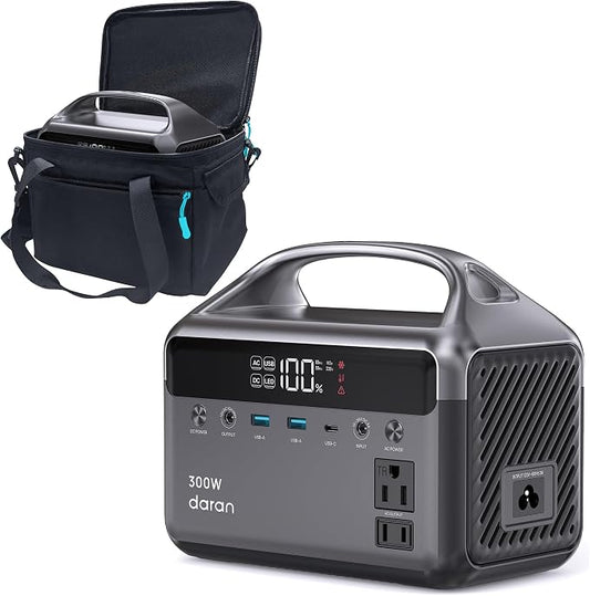 Portable Power Station 300W, 192Wh LiFePO4 Battery Solar Generator with Carry Bag & 2 AC Outlets 110V/ 600W Surge, Power Bank Fast Charging AC DC USB Ports for Laptop, Camping, Home Ues, Emergency