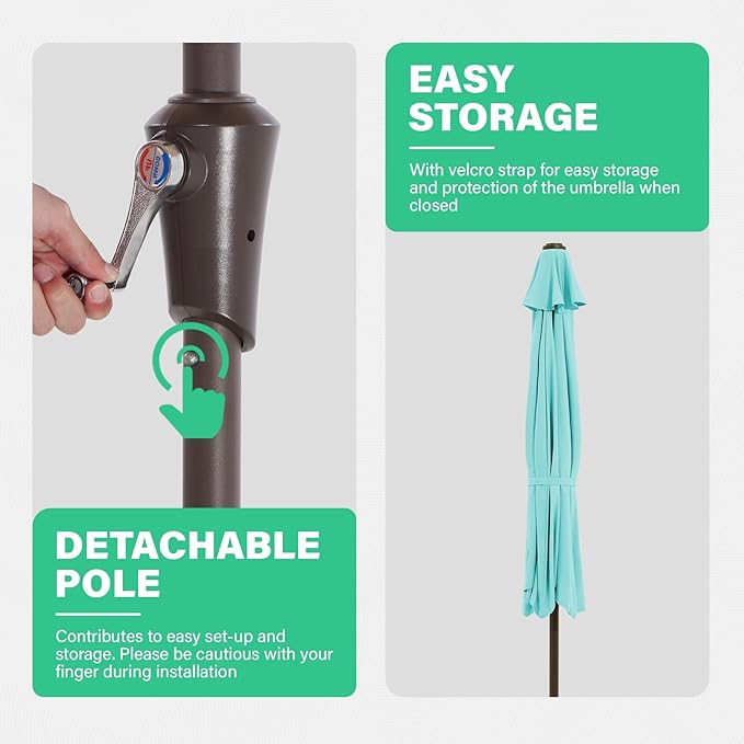 JEAREY 9ft Half Umbrella Outdoor Patio Umbrella Market Umbrellas with Crank, 1/2 Round Wall Umbrella 5 Sturdy Ribs UV Protection for Pool Garden Balcony Deck, Teal Blue