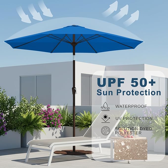 11FT Patio Umbrella, Outdoor Umbrella with with 8 Sturdy Fiberglass Ribs,Market Table Umbrella with Push Button Tilt and Crank,Suit for Backyard,Garden,Pool,Deck(Royal Blue)