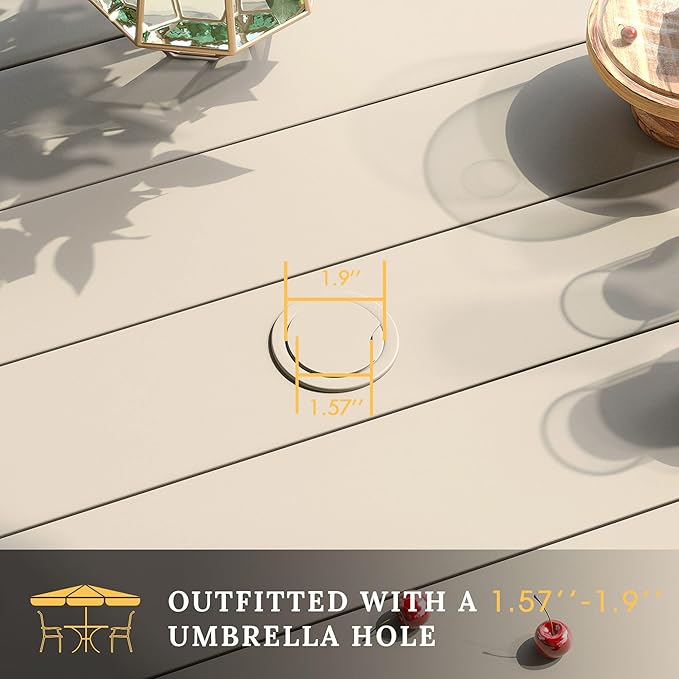 VICLLAX 7 Pieces Patio Dining Set for 6, All Weather Outdoor Furniture Set - 47.2" Round Patio Table and Swivel Padded Chairs, Sandshell Color Tabletop and Fabric