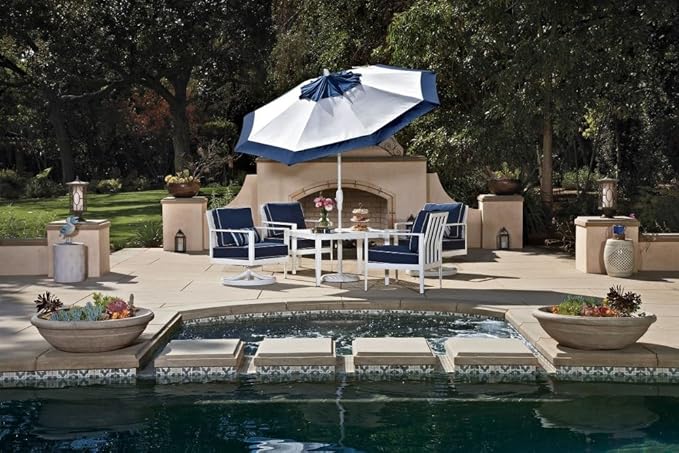 Treasure Garden 9-Foot Patio Umbrella - Outdoor Furniture Market Umbrella – Auto Tilt – Bronze Aluminum Frame (Obravia, Navy)