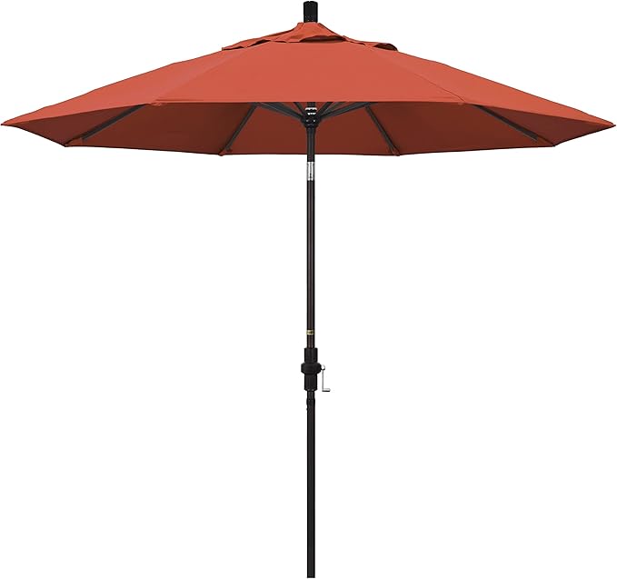 California Umbrella 9' Round Aluminum Patio Umbrella, Crank Lift, Collar Tilt, Bronze Pole, Sunset Olefin
