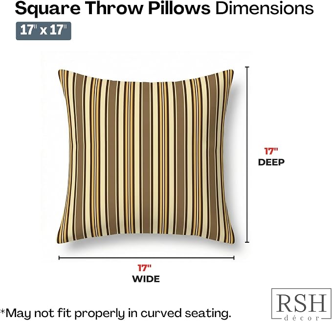 RSH DECOR Square Throw Pillows Set of 4, 17" x 17", Outdoor Pillows Waterproof, Outdoor Pillow Covers, Pillow Covers for Couch, Anthony Praline, Made in USA
