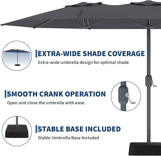 9x15 ft Large Outdoor Umbrella with Base Included, Extra Wide Patio Umbrella with UV Protection, Heavy Duty Backyard & Pool Umbrella with 12 Ribs for Garden Patio Balcony