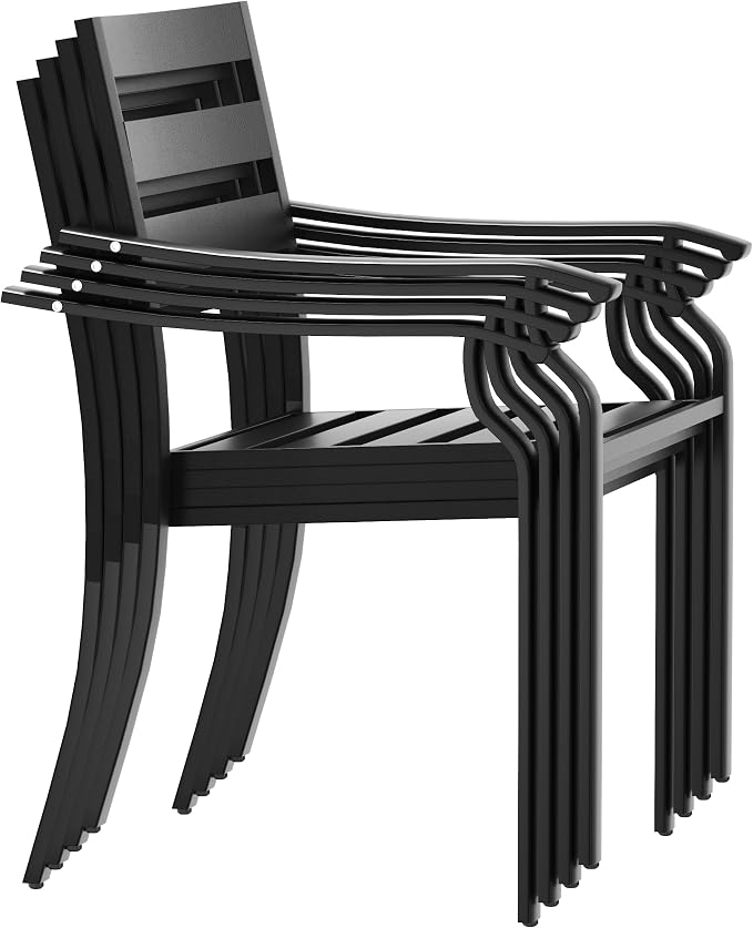 HOMREST Black Stationary Cast Aluminum Outdoor Dining Chair, 8 Piece Patio Chairs, Set of 8 Garden Chairs with Armrest & Backrest for Garden Patio Pool Beach Yard, Black