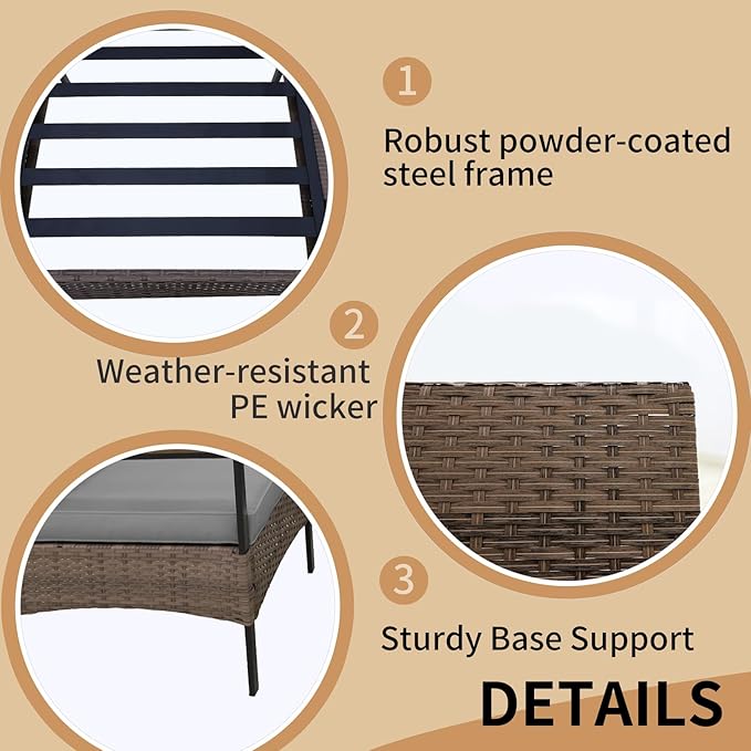 COOS BAY Sunset Haven Outdoor Patio Furniture Set, Outdoor Conversation Set, Rattan Wicker Sofa, Loveseat, 2 Patio Chairs and Coffee Table, Brown/Gray