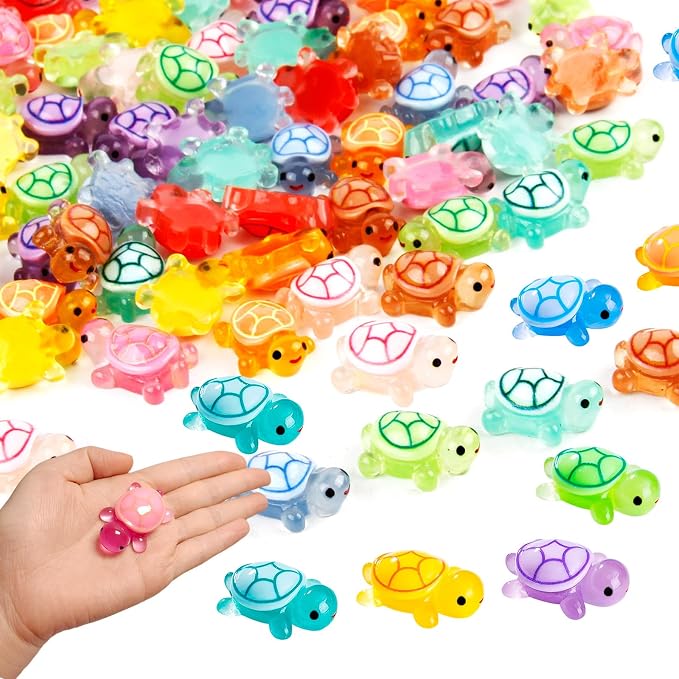 20PCS Mini Resin Turtles, Small Colorful Turtle Figurines Bulk Set | Tiny Resin Animals for Ocean Theme Party Decor, DIY Crafts, Cake Toppers (10 Vibrant Colors)