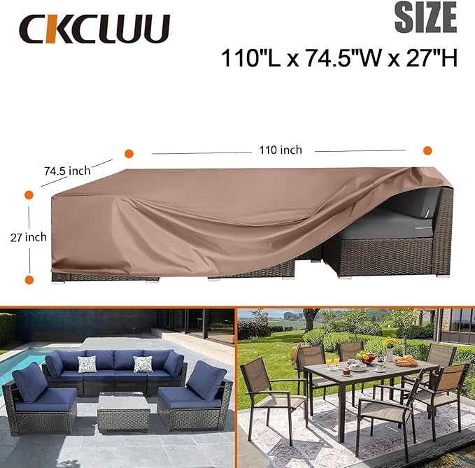 Patio Furniture Covers Waterproof Outdoor Furniture Cover Heavy Duty Outdoor Sectional Sofa Couch Cover Outside Dining Set Table and chairs Covers Heavy Duty 110" L x 74.5" W Brown