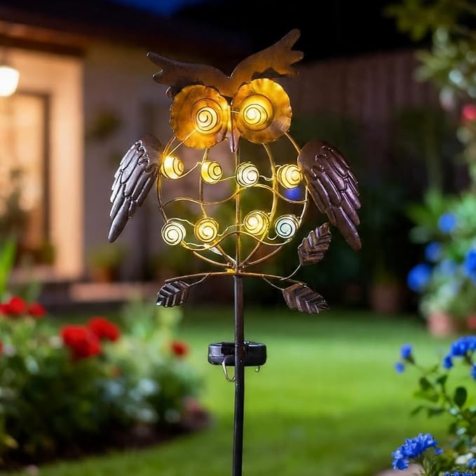 TAKE ME Owl Garden Solar Lights Outdoor, Solar Powered Stake Lights Chrismas Gifts Garden Gifts Mom Wife Grandma - Metal OWL LED Decorative for Walkway,Pathway,Yard,Lawn (Bronze)