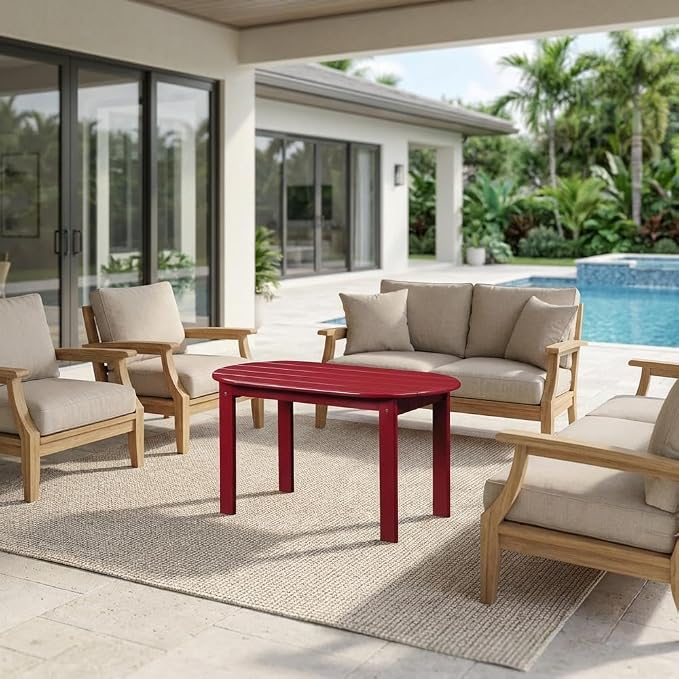Red Coffee Table with Solid Wood and Acacia Materials, Compact Design, Stylish Finish, Ideal for Patio Or Lounge Areas