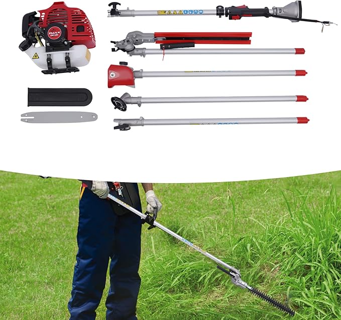 4-in-1 Multi-Functional Trimming Tool 51.7cc 2-Stroke Gas Powred Weed Wacker Hedge Trimmer Brush Cutter Blade Pole Saw for Gardens, Parks, Yards, 6500RPM