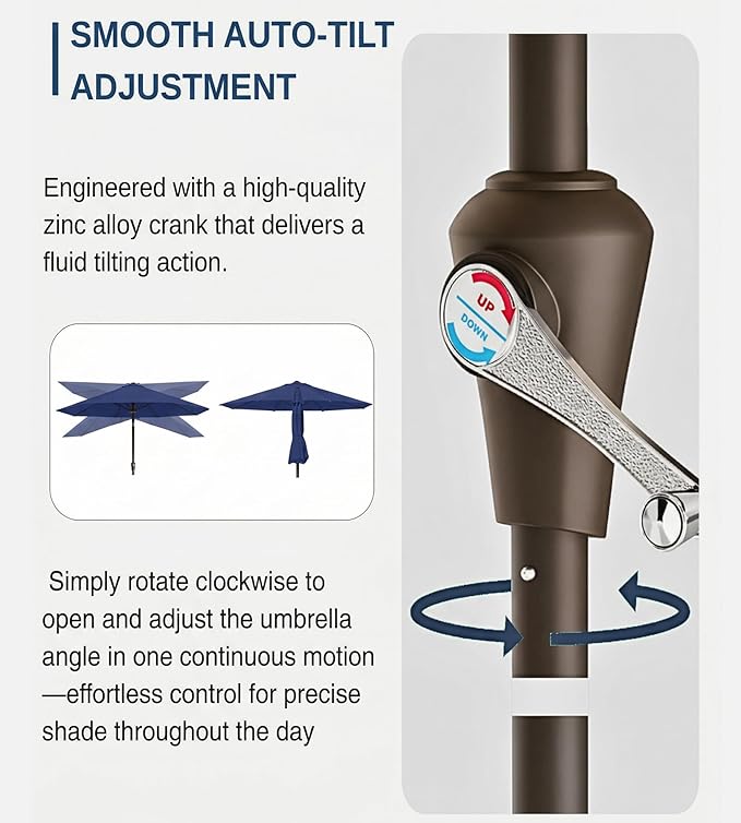 PatioKingdom Auto-Tilt 9FT Patio Umbrella Outdoor with 8 Sturdy Fiberglass Ribs,Market Table Umbrella for Pool,Backyard,Deck and Garden