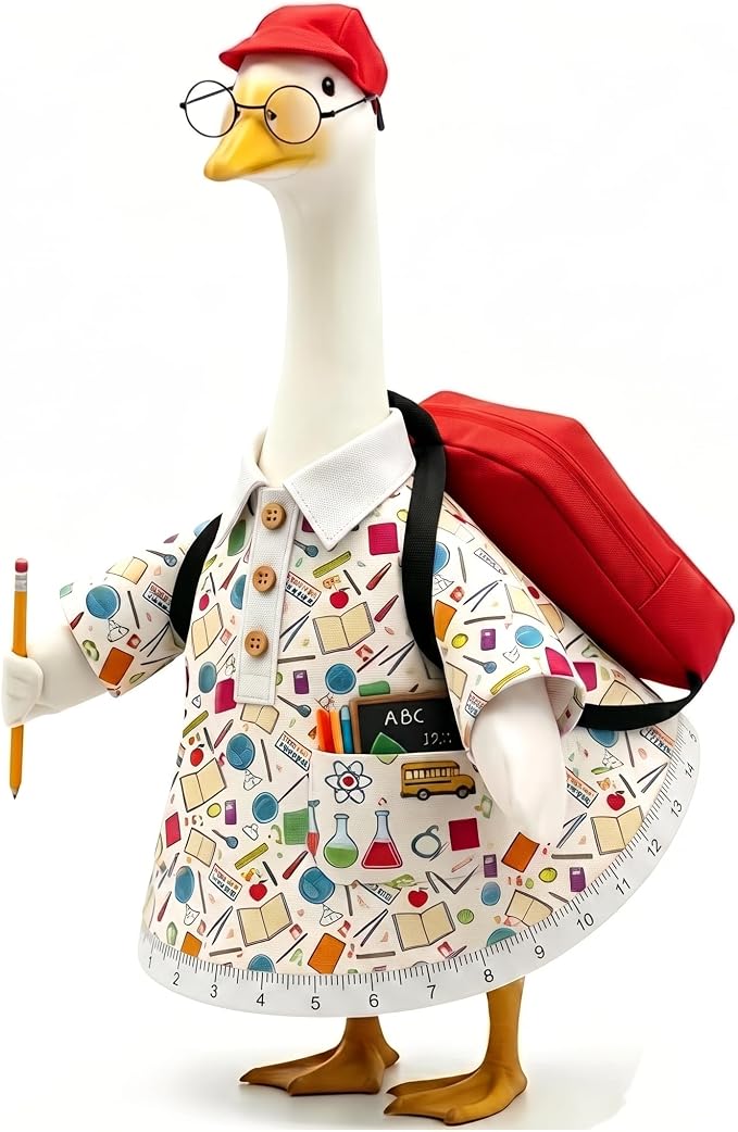 Back to School Porch Goose Outfit, Cute Porch Goose Clothes Costume with Backpack Hat Pencil Accessories, Lawn Goose Decor for Yard Garden Outdoor Porch Decoration