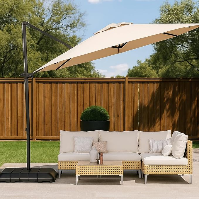 Grand patio 10Ft Cantilever Patio Umbrella, 360-Degree Rotation Large Outdoor Umbrella, Hanging Offset Umbrella, Easy Tilt, Heavy-Duty Polyester Canopy, Steel Frame, for Patio Pool Deck, Round