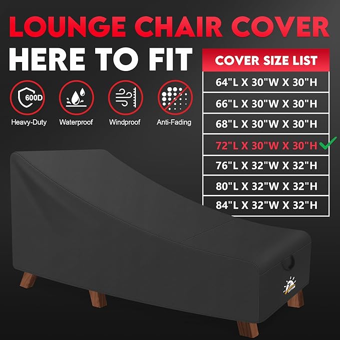 Zettum Outdoor Lounge Chair Cover 2 Pack - Waterproof Patio Chaise Lounge Chair Cover, 600D Fade-Resistant Outdoor Seating Covers For Pool Lounge Chair, Lawn Bench Furniture 72 x 30 x 30 Inch