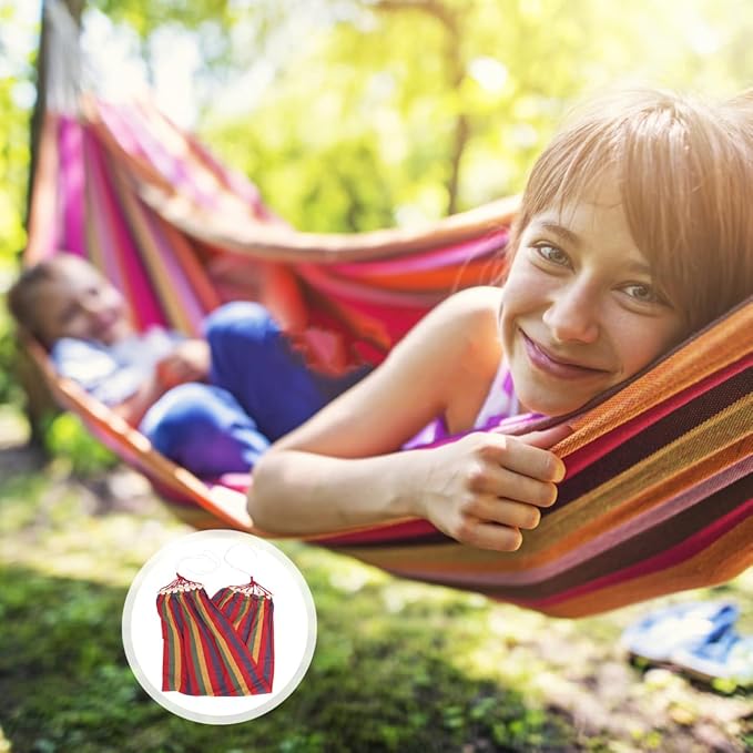 VILLCASE Single Outdoor Travel Hammock Rainbow Striped Canvas Cotton with Anti-tip Design for Adults, Widened Leisure Swing Suitable for Backyard, Camping, and Hiking