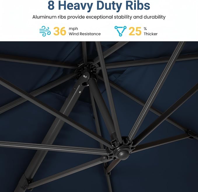 Wisteria Lane 5 Pieces Aluminum Patio Furniture Set with Umbrella, All Weather Oversized Outdoor Furniture Set with Deep Seat and Back Cushion, Patio Conversation Sets with Wide armrest, Blue & Navy